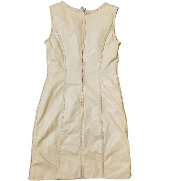 Max Studio Faux Leather Sleeveless Dress Size Small Medium Tan V-Neck - Picture 3 of 12